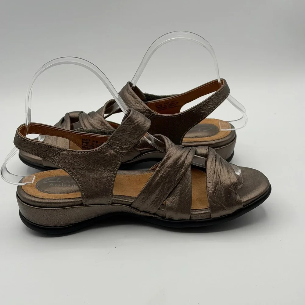 Clarks Artisan Sandals Womens 5.5M Bronze Metallic Leather Strappy Chic Comfort